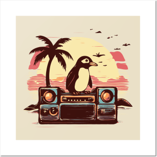 Boomboxing penguin on a beach with a boombox. Pogue Life! Posters and Art